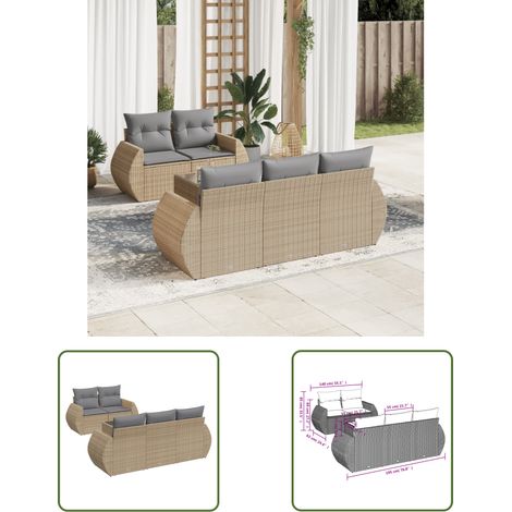 The Living Store Salon de jardin avec coussins 6 pcs beige résine tressée - Ensemble Salon De Jardin - Mobilier De Jardin - Canapé Jardin - Chaise Lounge - Set Salon Exterieur