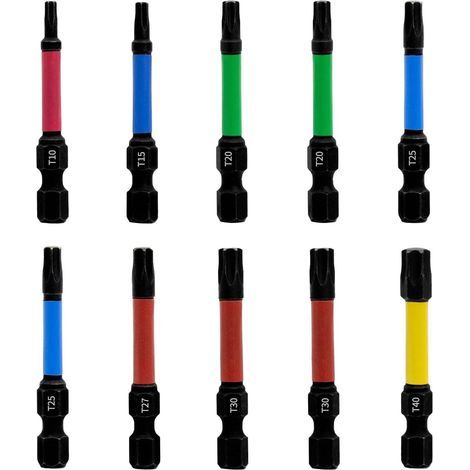 Juego de puntas de destornillador Torx, 10 uds. Longitud 50 mm, puntas magnéticas para atornillador de impacto T10-T40, con vástago hexagonal de 1/4" (1/4)