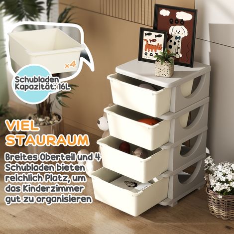 Grande commode de rangement pour enfants, 4 tiroirs spacieux, bords arrondis, en plastique blanc crème, dimensions 37x37x76 cm (1/5)