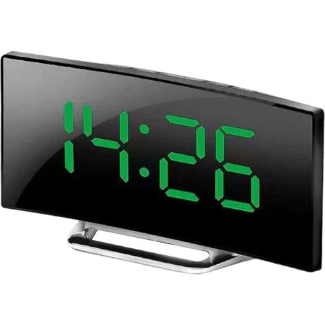 Réveil Numérique - Écran Miroir LED 17 cm - Affichage Heure Température Date - Mode 12H/24H - Veilleuse Réglable 2 Niveaux - Alimentation USB + Piles AAA - Fonction Mémoire - Vert (1/5)