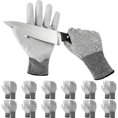 12 paires de gants de travail résistants aux coupures ANSI A5 – Gants de protection durables (1/5)