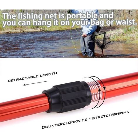 Épuisette de pêche avec poignée télescopique, épuisette pliable télescopique pour kayak,salmon, chat, facile à attraper et à (1/4)
