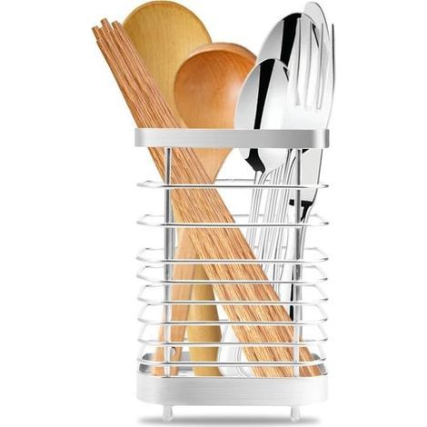 Porte Ustensiles Cuisine Inox, Range Ustensiles Cuisine Panier à Couverts en Acier Inoxydable Support D'ustensiles de Cuisine (1/4)