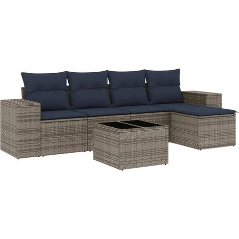 6-teiliges Gartensofa-Set mit Kissen, grau, Polyrattan vidaXL (1/5)