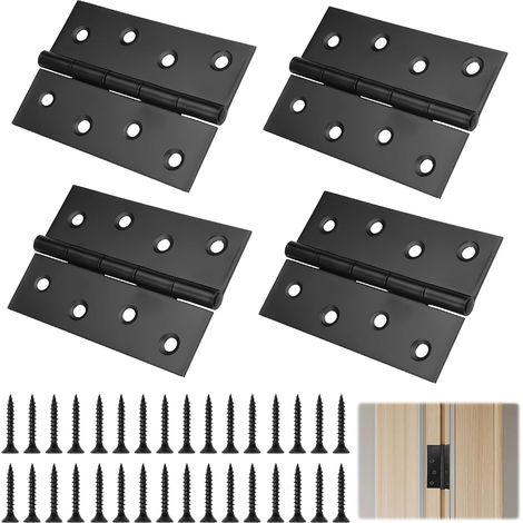 Set di 4 cerniere pieghevoli 100 mm × 70 mm in acciaio inox nero, cerniere per esterni in acciaio inox, fori per cerniere pieghevoli piatte, per mobili, armadi, porte, cassetti e scatole di legno.