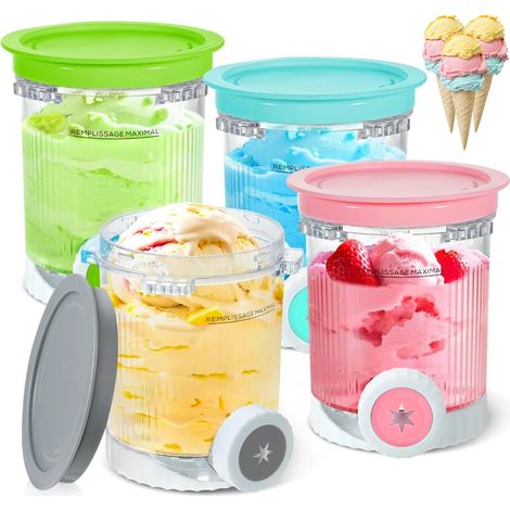 Récipients à Glace Compatibles Ninja Creami - Lot de 4 - Plastique Sans BPA - Résistants au Lave-vaisselle - Pour Sorbets et Crèmes - 480 ml (1/5)