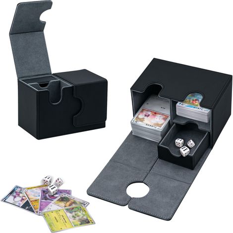 Double Couche Trading Card Storage Box Contenir à 200+ Cartes Sans Pochette pour MTG, Commander TCG, Cartes à Collectionner - Noir (1/5)