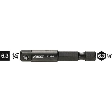 Hazet Adapter 2238-1, 1/4 (6,3 mm) Sechskant massiv, 1/4 (6,3 mm) Vierkant massiv, Länge 50 mm