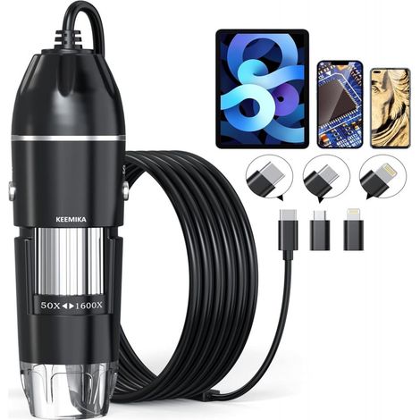 Microscope numérique portable, grossissement 50x-1600x, résolution 1440p, 8 sources lumineuses, avec caméra 2 MP pour adultes et enfants. (1/5)