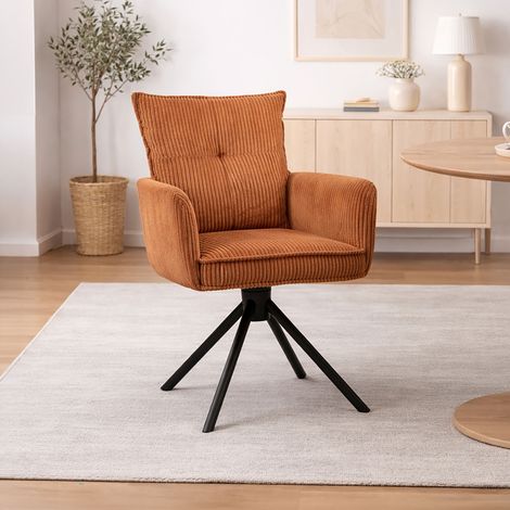 Chaise repas pivotante 58x63x90 cm en velours côtelé terracotta