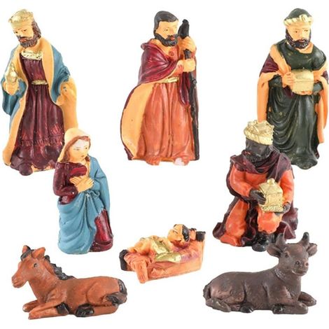 Ensemble de Noël en Résine avec Personnages de Noël avec L'Enfant Jésus et les Animaux, Décorations de Noël Réalistes