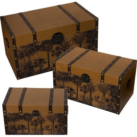Boîte de rangement esprit colonial élégant et pratique - Bois foncé avec imprimé palmiers (1/4)