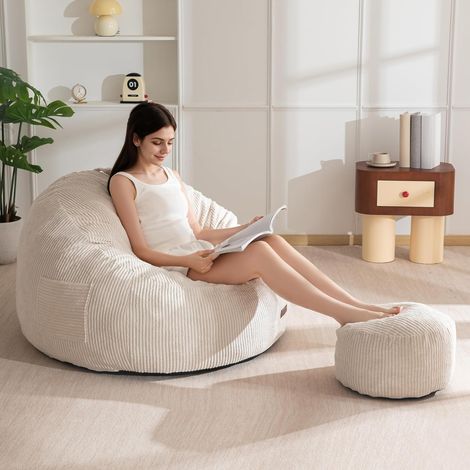 Fauteuil Poire en Corde avec Repose-Pieds pour Adultes et Enfants, Canapé-Pouf et Pouf avec Rembourrage en Mousse, Fauteuil de Salon avec Poignée pour Salon, Chambre, Jeux, Lecture, Détente (1/5)