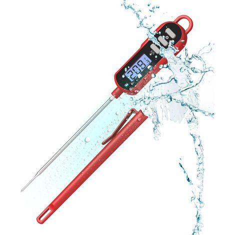 Thermomètre Cuisine,Thermomètre de Cuisine à Lecture Instantanée avec Sonde Longue et écran LCD, étanche IPX6 pour la Cuisson,Patisserie, Viande, Boissons Chaudes, BBQ - Rouge (1/5)