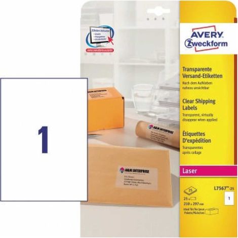 AVERY ZWECKFORM Adressetikett Avery Zweckform QuickPEELT 210 x 297 mm (B x H) Polyester transparent 25Etik./Pack. (1/5)