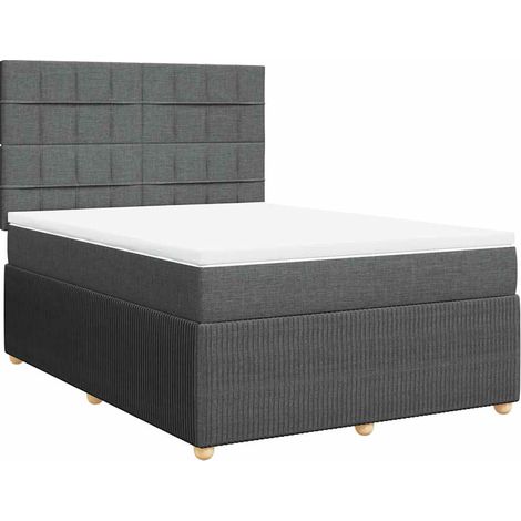 Lit double  Lit adulte  Sommier à lattes de lit avec matelas Gris foncé 140x200cm Tissu