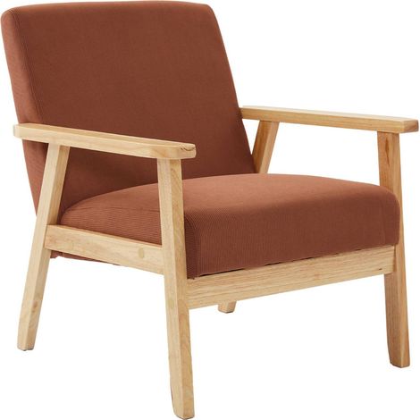 Fauteuil vintage / scandinave structure en bois et contreplaqué et assise en velours côtelé coloris marron