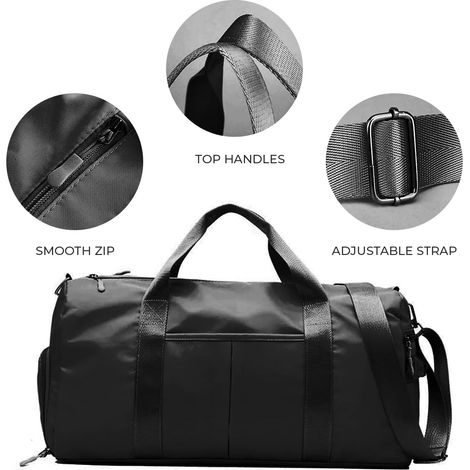 1 sac de sport avec compartiment à chaussures sac de sport sac d'entraînement pliable sac de voyage de sport étanche séparation humide et sec noir (1/4)