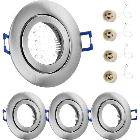 4x Recessed Spotlights, Brushed Nickel Aluminum, IP44, GU10 Socket, 68mm Hole, Outdoor Bathroom (1/5)