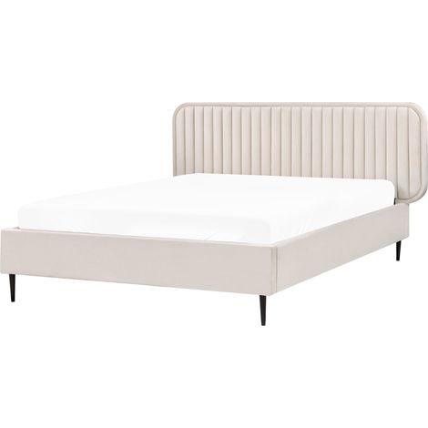 Cama con somier moderna tapizado terciopelo cabecero patas de metal beige 140 x 200 cm Brin