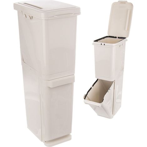 Cestino per la raccolta differenziata a due livelli in plastica beige 175 l per cesto