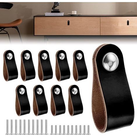 Lot de 10 poignées de meubles en cuir, poignées de rechange pour bagages avec vis, adaptées à la cuisine, à la chambre, au placard, au salon