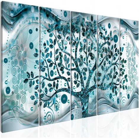 Quadro - Tree and Waves (5 Parts) Blue - 225x90 (1/4)
