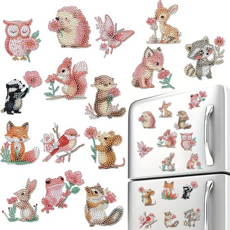 Lot de 15 aimants de réfrigérateur d'art diamant acrylique 2D animal rose pour la décoration de la maison (1/5)