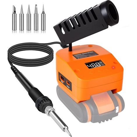 20-V-Akku-Lötkolben, batteriebetrieben, schnelle Erwärmung, elektrische LCD-Digital-Lötstation mit USB- und Typ-C-Ladeanschlüssen, tragbares, verstellbares Lötkolben-Set