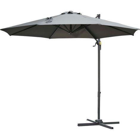 Ombrellone da Giardino Decentrato a Manovella e a 8 Stecche Ø2,95x2,5 m Grigio (1/5)