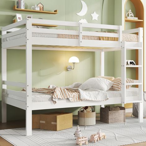 Lit superposé enfant 90/200 cm blanc en bois de pin séparable en 2 lits (1/5)