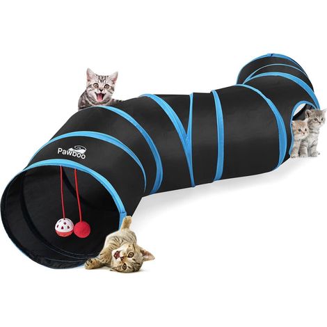 Tunnel pour chat en forme de S - Tunnel pliable pour chat - Avec balle et clochettes intégrées - 1 pièce - Pour chats et chiens - Noir (1/5)