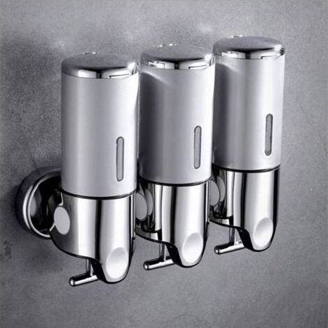 Distributeur de pompe de douche mural 3 en 1 pour salle de bain, contenant shampoing, savon, après-shampoing, gel douche, pour salle de bain, cuisine, hôtel (argent) (1/4)