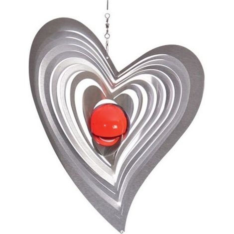 Suspension Éolienne Cœur en Acier Inoxydable avec Boule de Verre Rouge 162 x 169 mm - PANGIVO