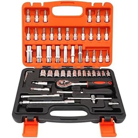 Kit de clés tubulaires, 53 pièces, comprenant tournevis, cliquet, clés Allen, rallonge, 27 x 20 x 5,5 cm, 1,5 kg (1/5)