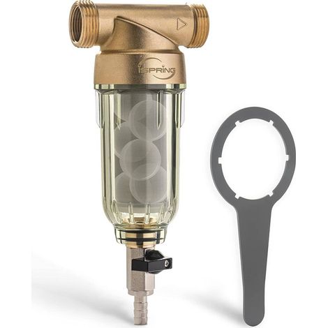 iSpring WSP-50SL Filtro a Sedimento Centrifugo Riutilizzabile per Tutta la Casa, Include Siliphos, Aiuta a Prevenire il Calcare e la Corrosione, G 1" - 3/4", 50 Micron (1/5)