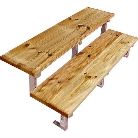 OSLO - Terrassentreppe Stahl H37cm 2 Stufen Holz KDI Breite 160cm