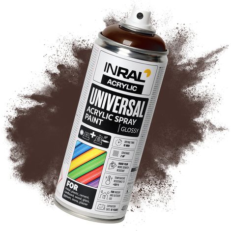 Peinture aérosol acrylique INRAL - bombe spray multi-support RAL8017 brun chocolat mat, séchage rapide, intérieur/extérieur - 400 ml