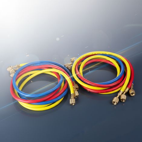 Mucola – Jeu de flexible frigorifique 1/4 SAE R134A – Tuyaux 3 x 1,5 m – Raccords écrou-raccord 1/4' SAE – Pression 55 bar