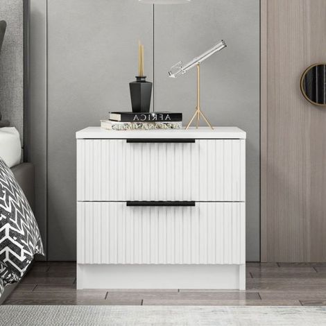 Comodino con due cassetti colore bianco effetto cannettato 50x40x47H cm - Wilmy