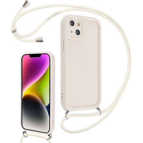 Coque pour iPhone 14 Plus 6,7" avec Cordon de Collier Réglable, Etui Protection de la Caméra Silicone Souple TPU Antichoc Housse avec Corde Lanyard Cover pour Femmes Filles, Blanc (1/5)