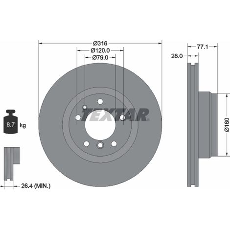 Lot de 2 Disques de frein Textar 92071405 BMW 1162093 34111162093 34116757752
