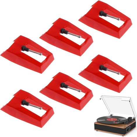 Plattenspielernadeln – 6 Stück – Aluminium – Konisches Profil – Hohe Klangtreue – Für Vinyl-Plattenspieler – Rot (1/5)
