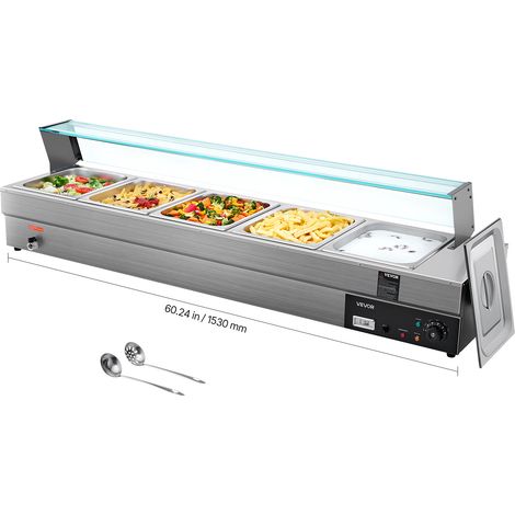 VEVOR Chauffe-plats professionnel 5plaques avec couvercle en verre, 1500W acier inoxydable, 30-85°C, bain-marie, pour restauration, buffet et fêtes professionnelles (1/5)
