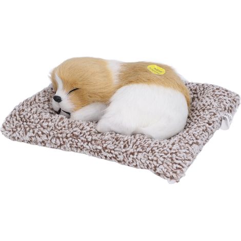 Schlafender Bambushund mit Aktivkohle-Luftreiniger, dekoratives Geschenk (mit eingebautem Akku), kleiner weißer, erdfarbener, schlafender Hund (1/5)