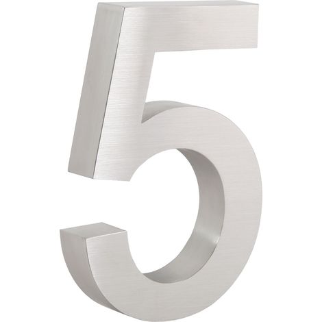 Numéro de maison Zelsius en acier inoxydable « 5 », 13 x 20 cm, argenté