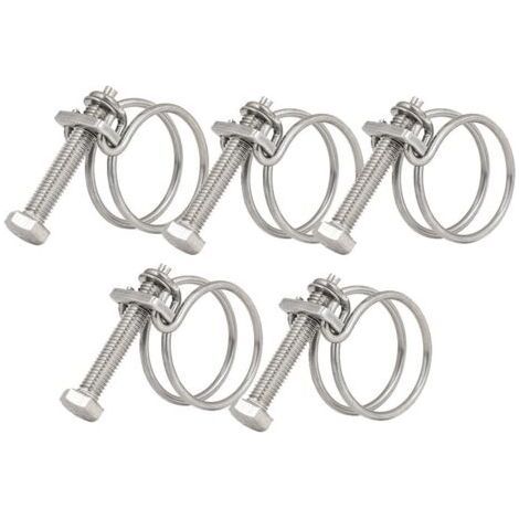 5pcs 201 Stainless Steel Adjustable Double Wire Hose Clamp for Pond 25-29mm (1/5)