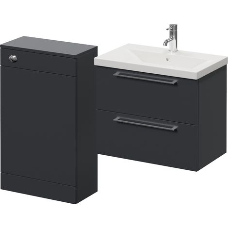 Napoli 390 Gloss Grey 1100mm Wall Mounted 2 Drawer Vanity Unit and Toilet Suite with Glide Basin - 1100mm - Chrome 320mm HandleWithout Kingston Toilet Pan