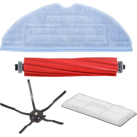 Trade-Shop 4in1 Zubehör-Set Ersatzteile (Hauptbürste, Seitenbürste, HEPA-Filter, Mikrofasertuch) für Xiaomi Roborock S7, T7, Mi G10 Saugroboter