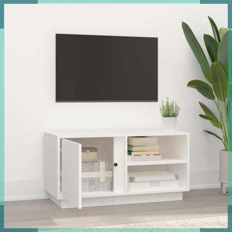 Meuble TV - 814465 - blanc - bois de pin massif - 80 x 35 x 40,5 cm (1/5)